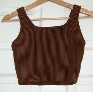 House of Harlow 1960 Sleeveless Sculpt Ribbed Crop Top Warm Brown Size Small